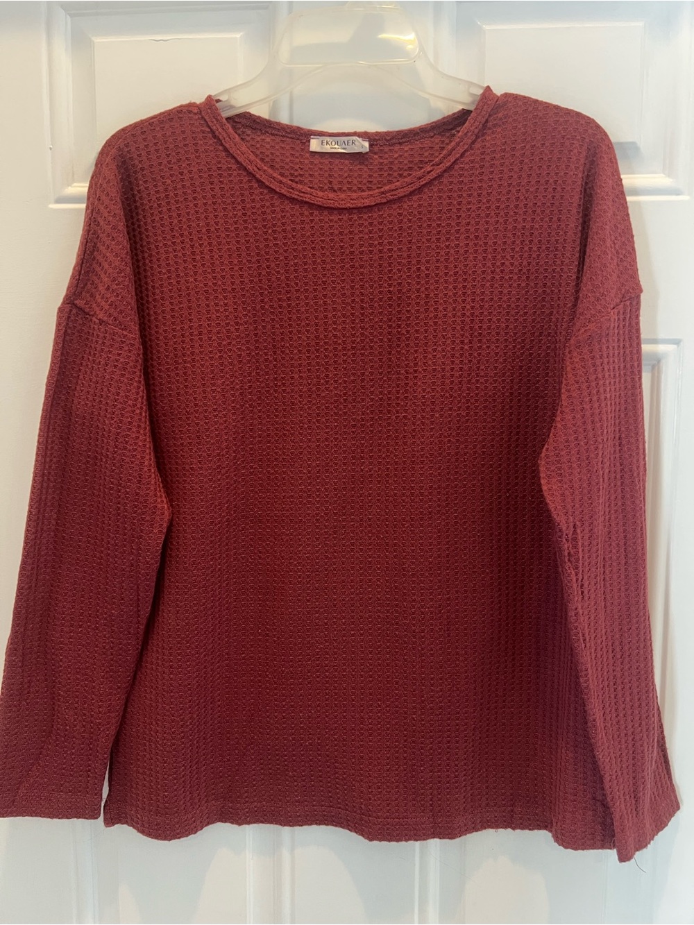 Ekouaer Women's Burgundy S Crew Neck Long Sleeve Pullover Sweater Solid #971